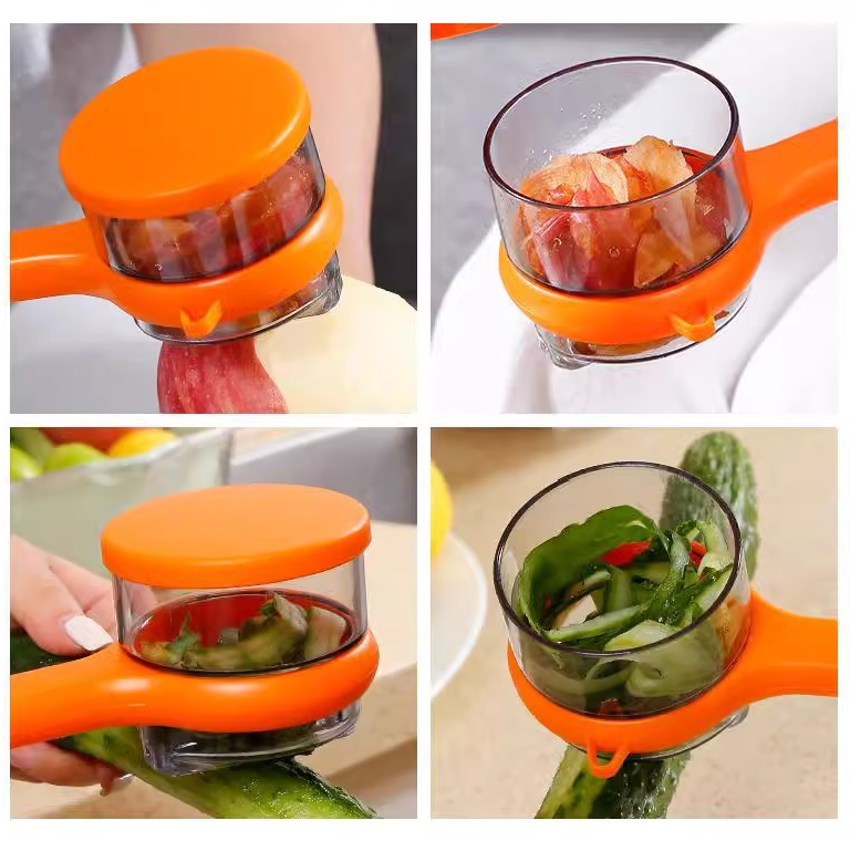 Éplucheur de melon compact avec rangement, lame inox . Parfait pour fruits et légumes